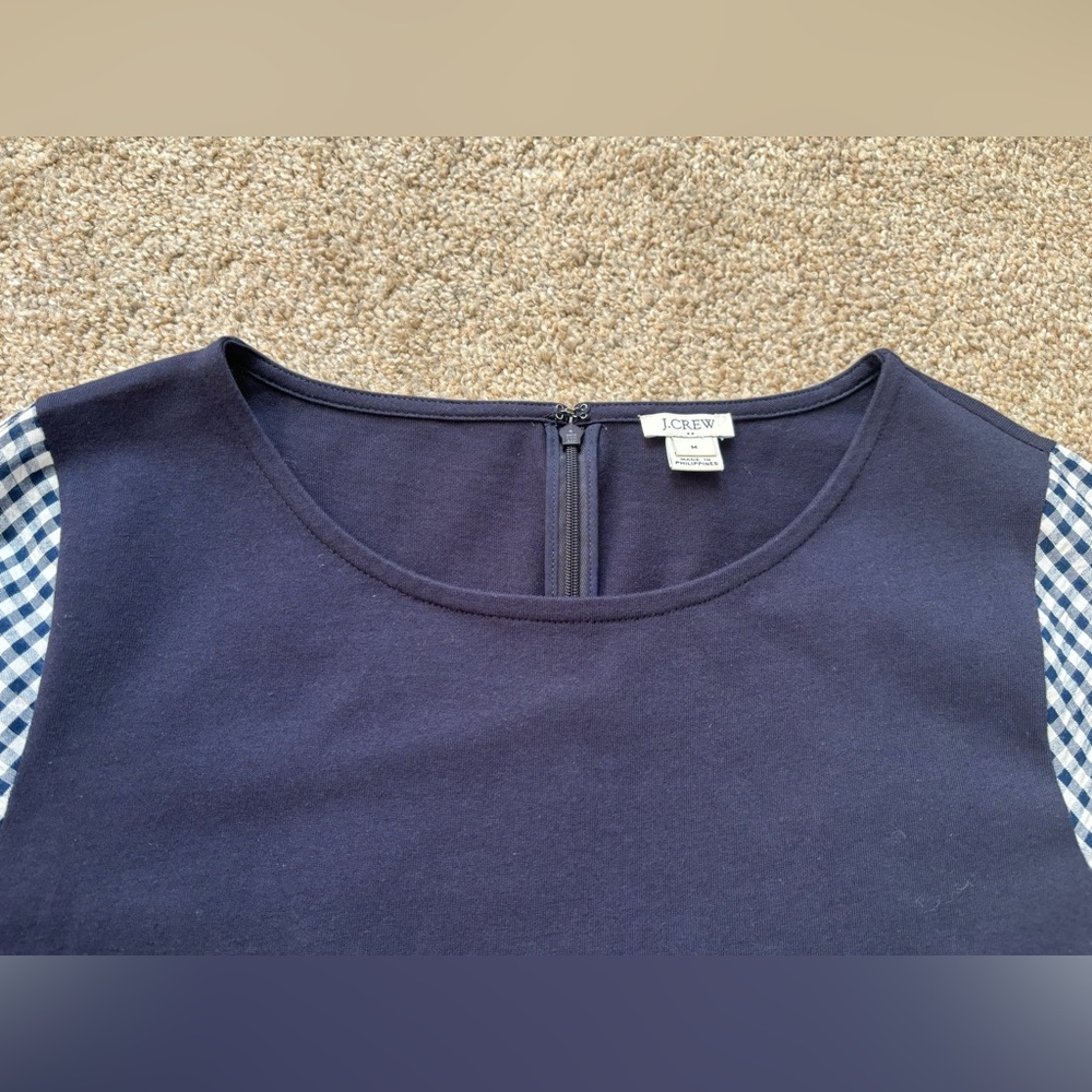 J Crew Factory Printed Bell-Sleeve Check Gingham Print Blue Dress Size M… - Picture 5 of 10